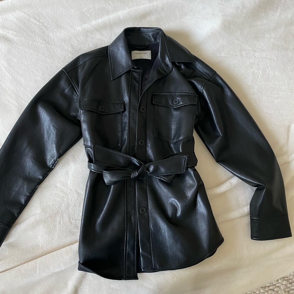 BABATON FAUX LEATHER OVERSIZED JACKET